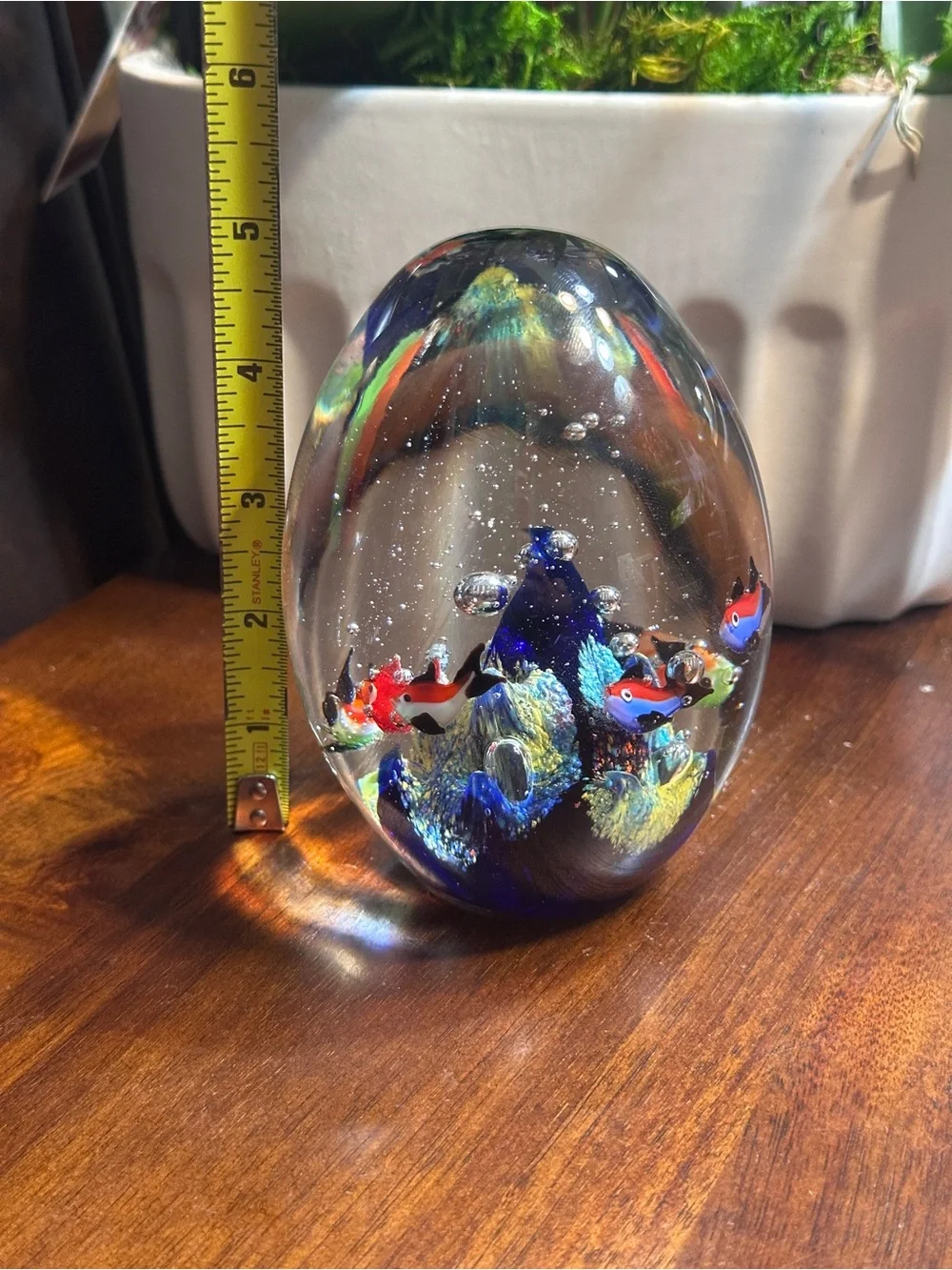 Glass Aquarium Fish Paperweight - Clear with Multicolor Fish